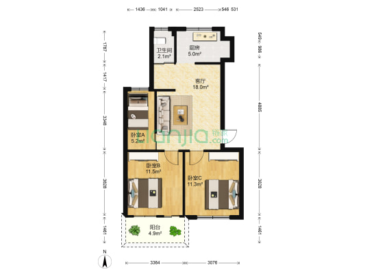 南宁广发重工集团有限公司城北生活区 3室1厅1卫 77平方