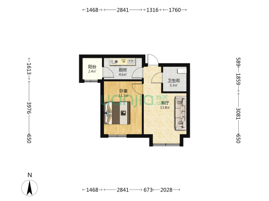 勤俭新苑 1室1厅1卫 58平方