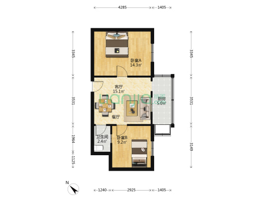 闷家湖小区 2室1厅1卫 64平方