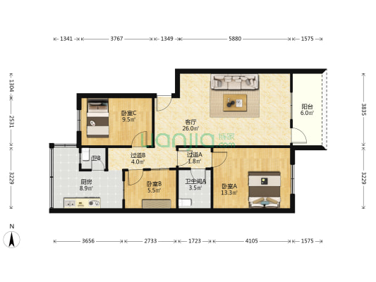 教育西路 3室1厅2卫 90平方