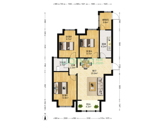 荣盛阿尔卡迪亚碧水湾 3室1厅1卫 107平方
