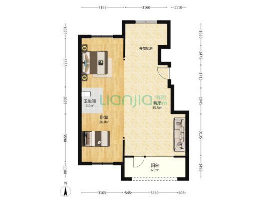 佰成智鼎中心 1室1厅1卫 84平方