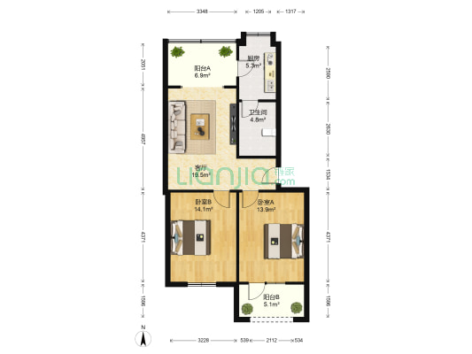 三圣街38号 2室1厅1卫 74平方