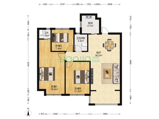 新力雅园 3室1厅2卫 111平方