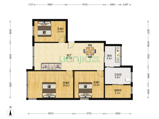 贵定路2号 3室1厅1卫 88平方