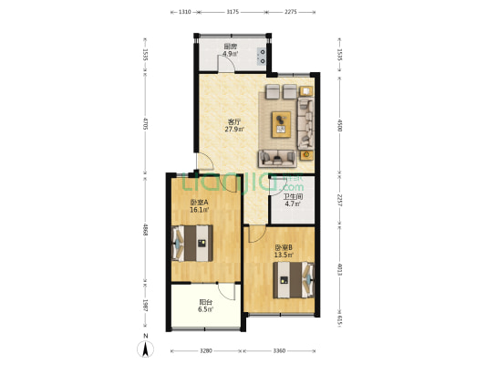 泰建公司宿舍 2室1厅1卫 83平方