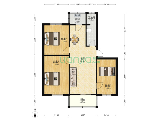 财政局宿舍 3室1厅1卫 91平方