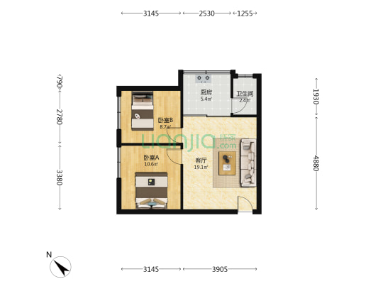 月亮岩路39号 2室1厅1卫 53平方