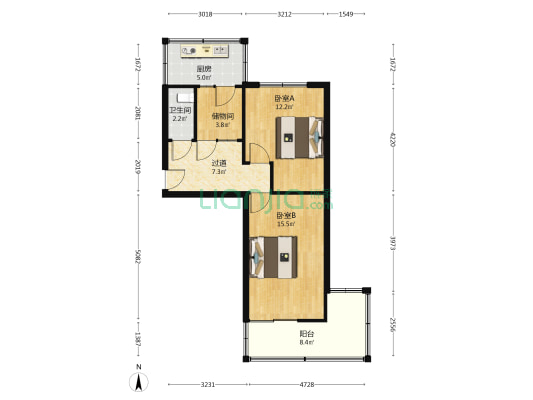 安装公司宿舍楼 2室0厅1卫 60平方