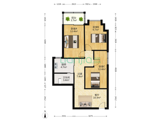 名门大厦 3室1厅1卫 79平方