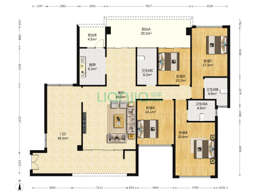公园大地八期 4室1厅3卫 169平方