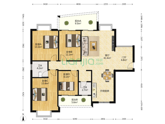 竹江景苑 4室1厅2卫 140平方