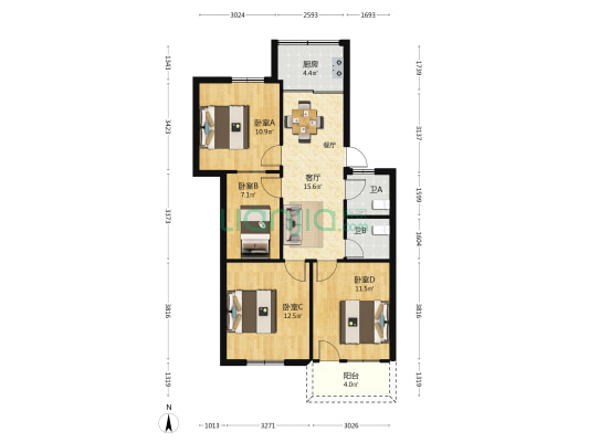 新园C区 4室1厅2卫 86平方