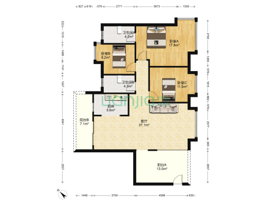 时代美居 3室1厅2卫 120平方