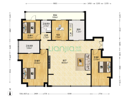 万科翡翠长安 4室1厅2卫 150平方