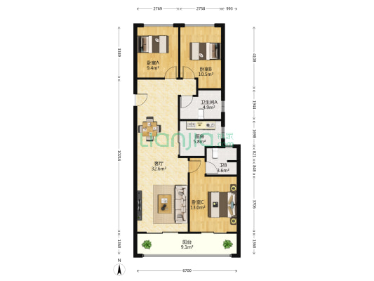 天阅云合源 3室1厅2卫 111平方