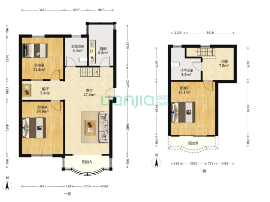 岭南苑(凌兆路99弄) 3室2厅2卫 129平方