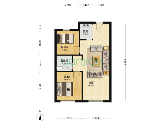 万科翡翠东第西区 2室1厅1卫 80平方