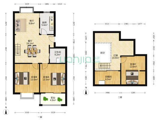 时代阳光城 3室2厅1卫 83平方