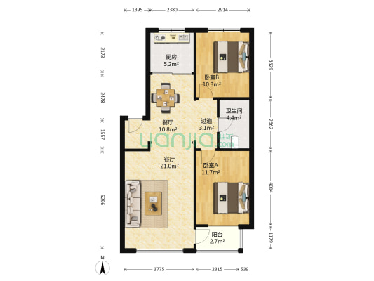 南华街 2室2厅1卫 87平方