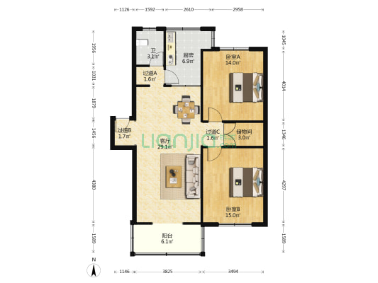 凤阳五村 2室1厅1卫 92平方