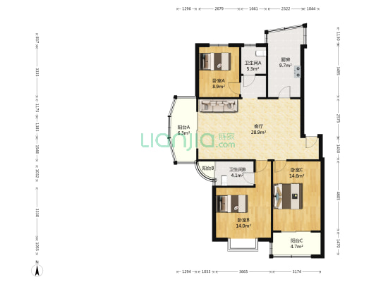阳城花园 3室1厅2卫 114平方