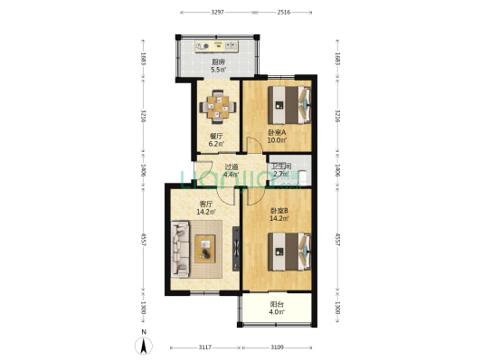 勤工路23号院 2室2厅1卫 70平方