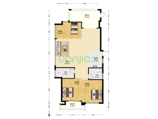 新天地花园 3室1厅2卫 142平方