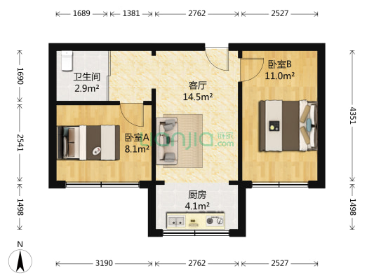 邮电小区(船营区) 2室1厅1卫 52平方