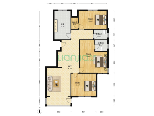 锦宁阁 3室1厅2卫 148平方