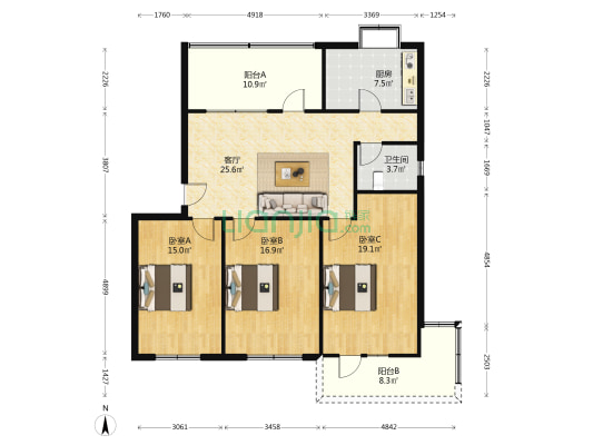 汉阳检察院宿舍 3室1厅1卫 131平方