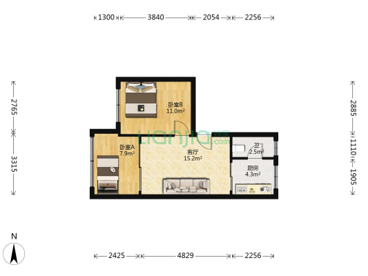 贵柴五栋小区 2室1厅1卫 48平方