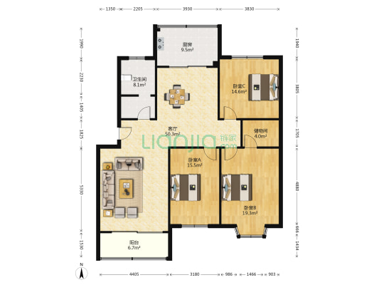 北海花園 3室1厅1卫 152平方