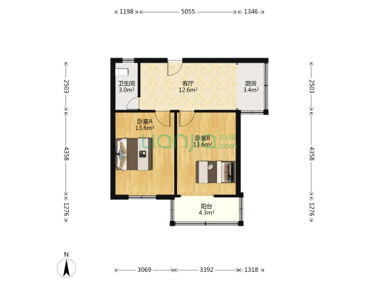 东里路40号院 2室1厅1卫 59平方