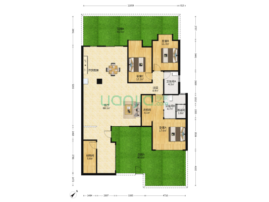 月湖湾花园 3室1厅3卫 139平方