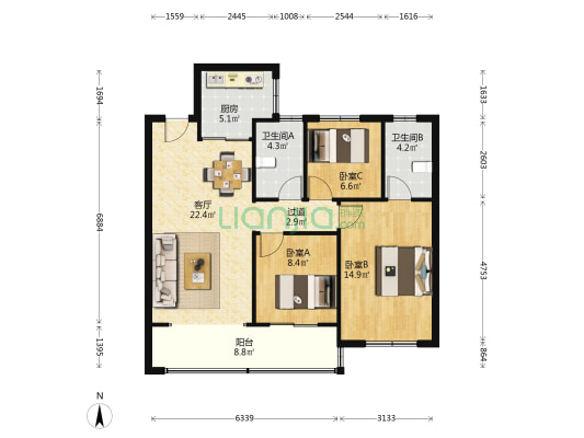 和光锦棠府 3室1厅2卫 103平方