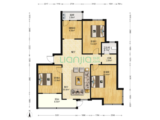 学院专家公寓 3室1厅1卫 140平方