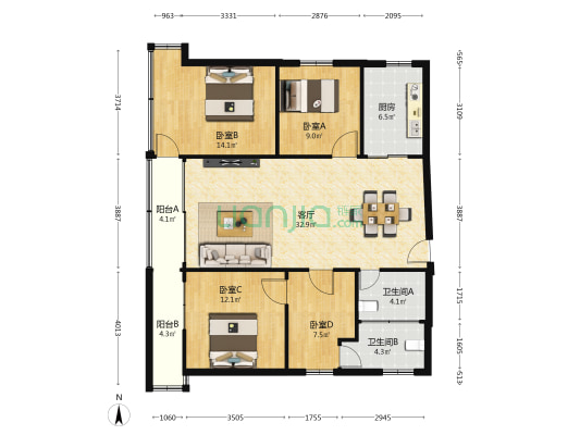 富石路 4室1厅2卫 119平方