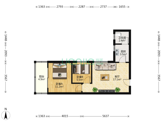 银山花园 2室1厅1卫 60平方