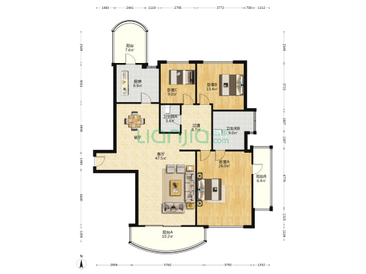 泰达国际会馆 3室1厅2卫 203平方