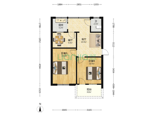 庙鹅岭二巷79号 2室2厅1卫 67平方