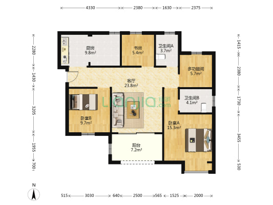 华元嘉园 4室1厅2卫 125平方