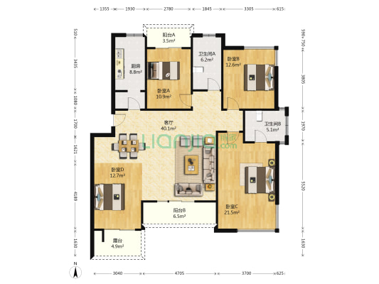 逸城 4室1厅2卫 141平方