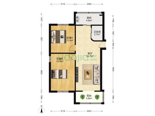 成飞520小区 2室1厅1卫 71平方