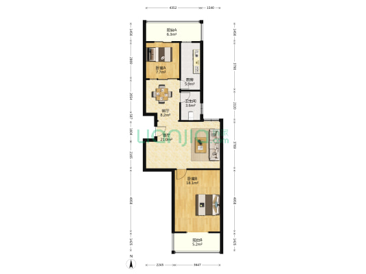 伊河路40号院 2室2厅1卫 102平方