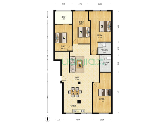 伟光路 4室1厅2卫 165平方