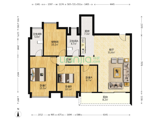 景泽名轩 3室1厅2卫 105平方