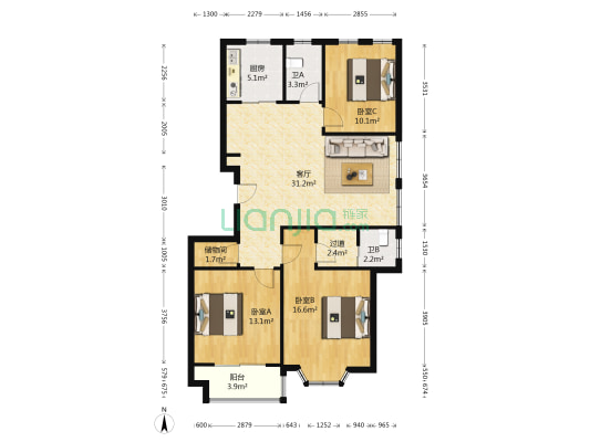 左岸尚苑 3室1厅2卫 116平方
