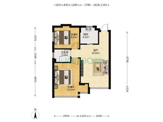 双发金英汇 2室1厅1卫 58平方
