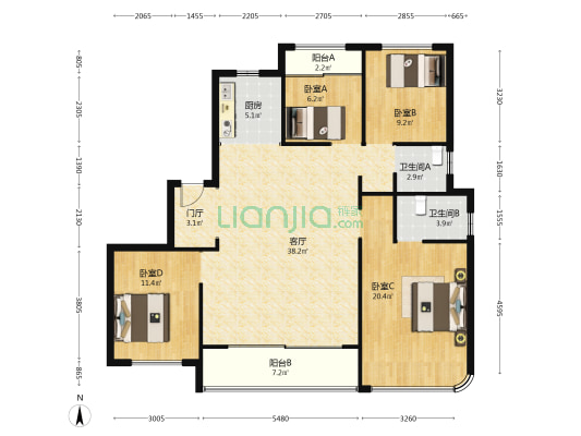 美的万科君兰锦绣 4室1厅2卫 140平方